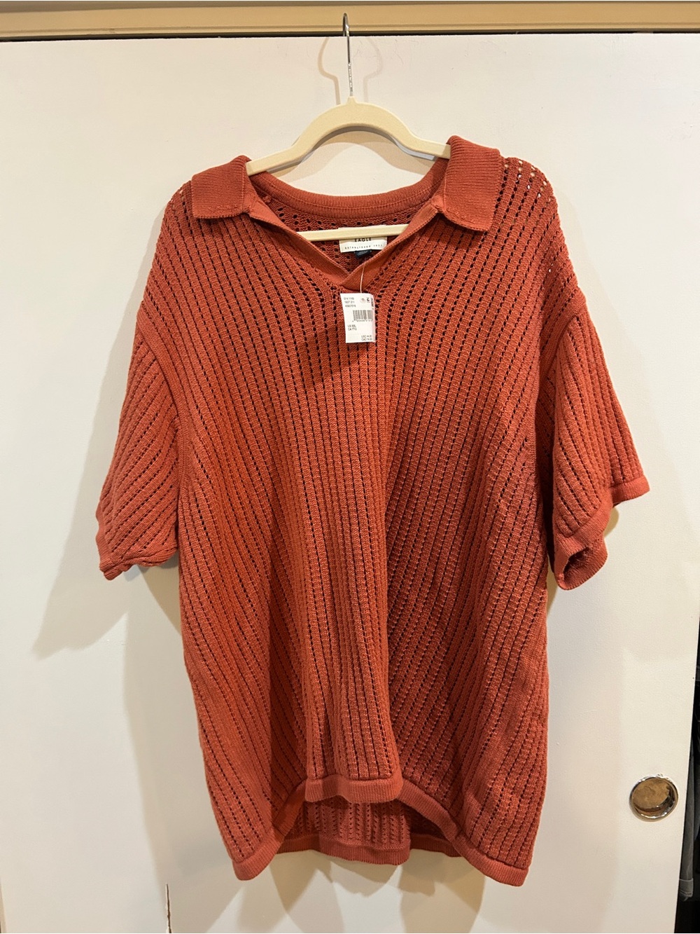 American Eagle Outfitters Rust Open-Knit Short-Sleeve Top